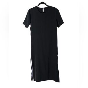 Adidas Black Quick Dry Midi Dress with Three Stipe Side Accents